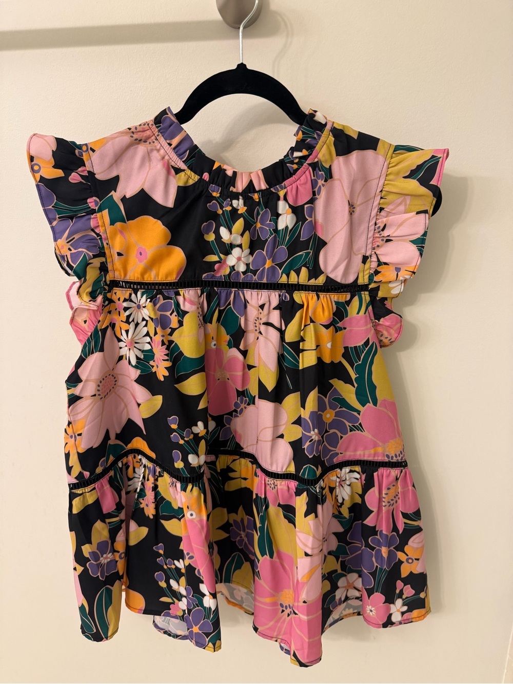 Jade Multicolor Floral Print Top — Pink, Purple, Yellow, Black